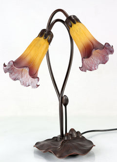 Twin Lily Tiffany Table Lamp Orange & Wine
