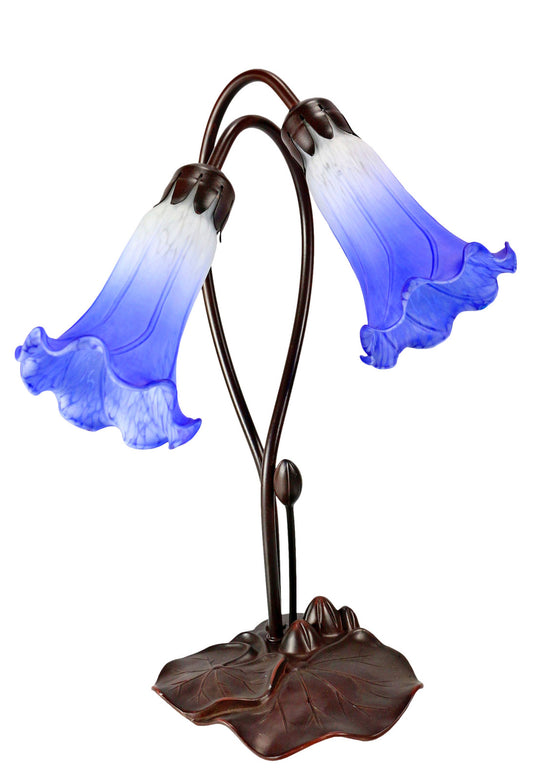 Twin Lily Tiffany Table Lamp White & Blue