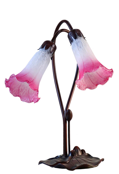 Twin Lily Tiffany Table Lamp White & Magenta