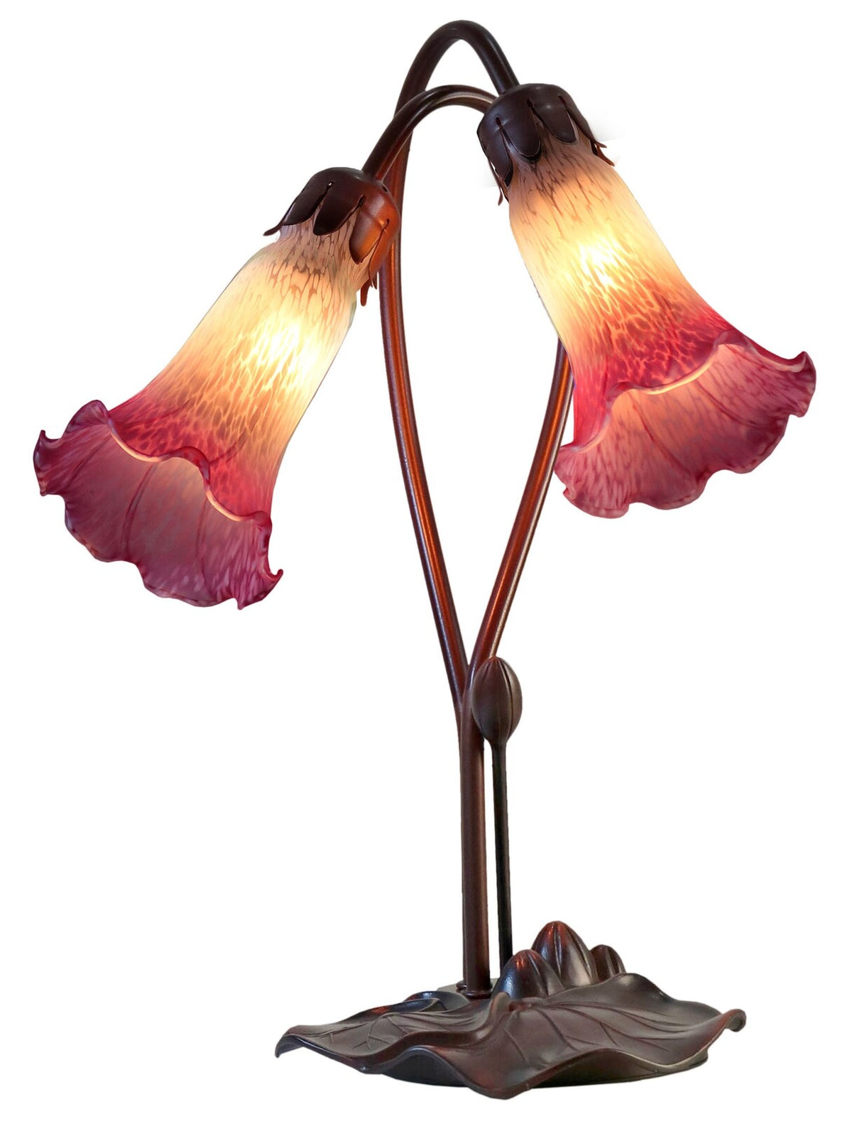 Twin Lily Tiffany Table Lamp White & Magenta