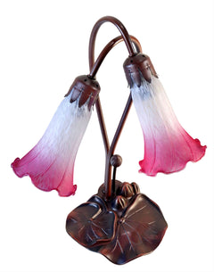 Twin Lily Tiffany Table Lamp White & Magenta