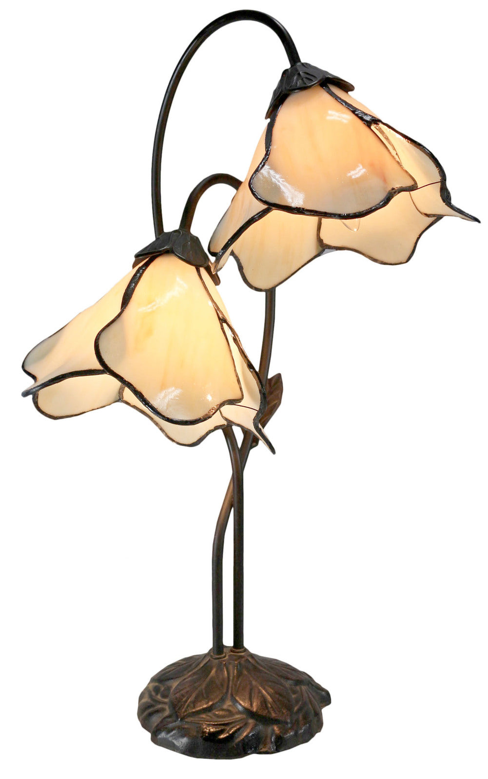 Twin Lotus Tiffany Table Lamp Beige