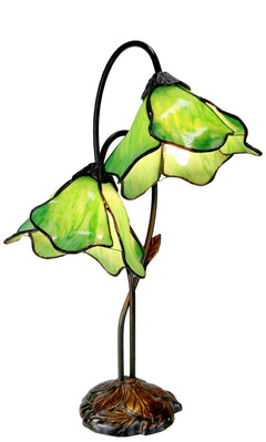 Twin Lotus Tiffany Table Lamp Green