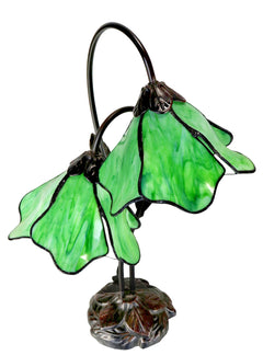 Twin Lotus Tiffany Table Lamp Green