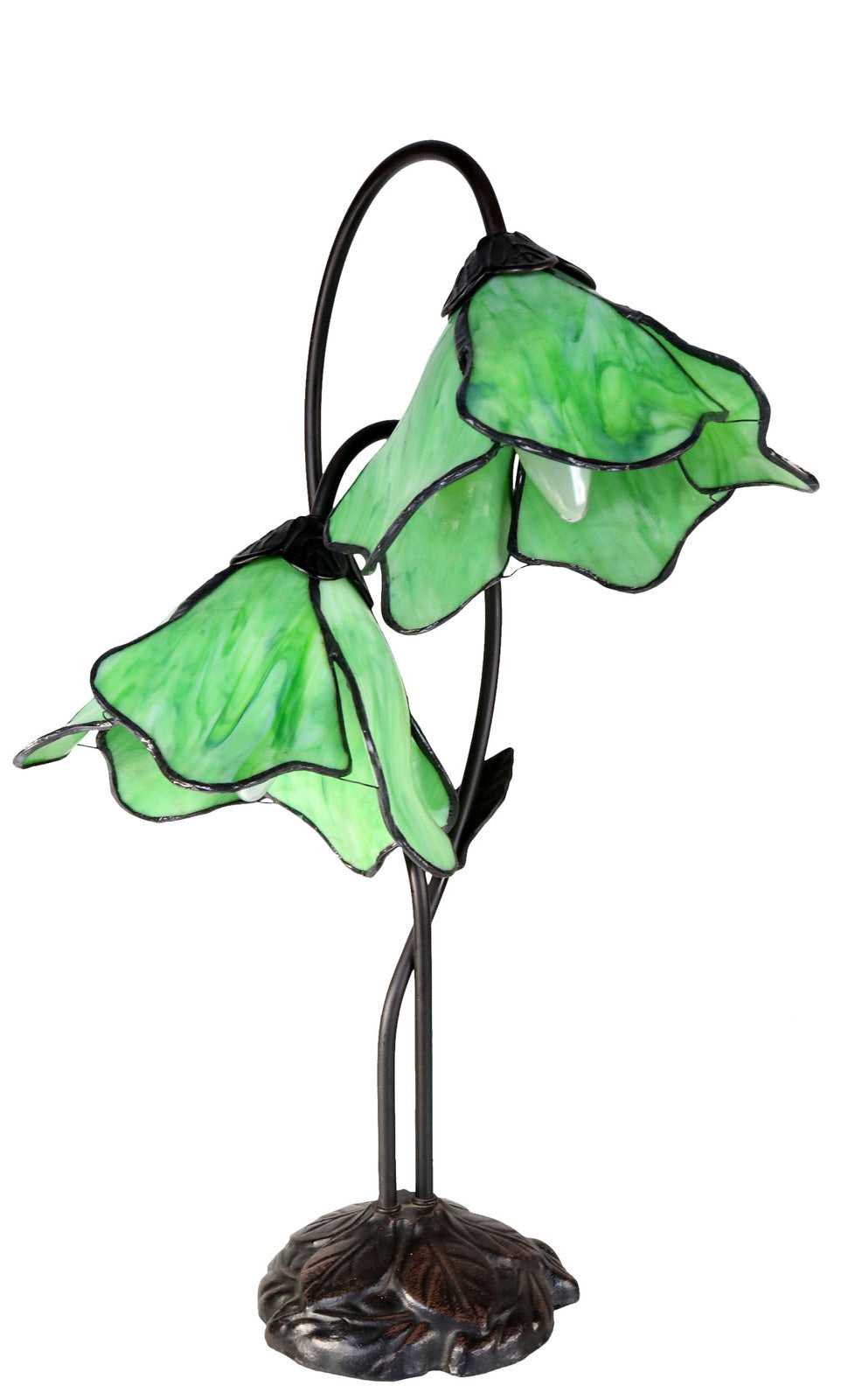 Twin Lotus Tiffany Table Lamp Green