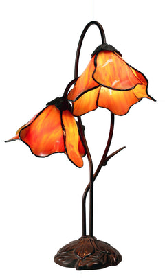 Twin Lotus Tiffany Table Lamp Orange