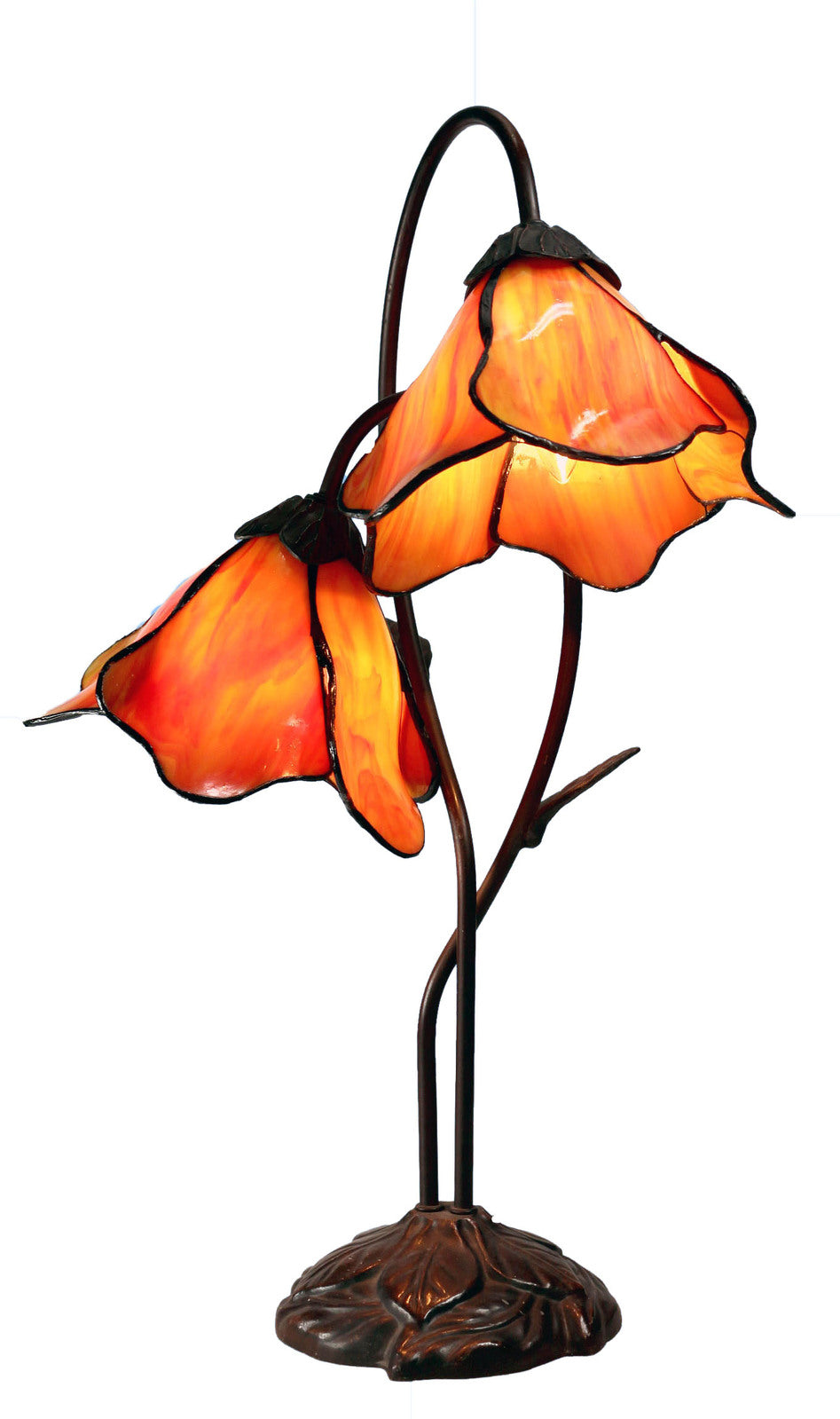 Twin Lotus Tiffany Table Lamp Orange