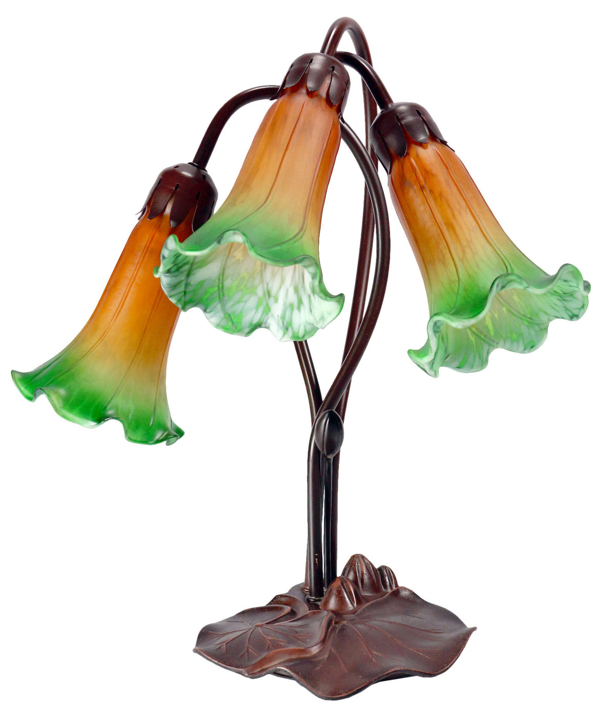 Triple Lily Tiffany Table Lamp Amber Green