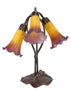 Triple Lily Tiffany Table Lamp Orange & Wine