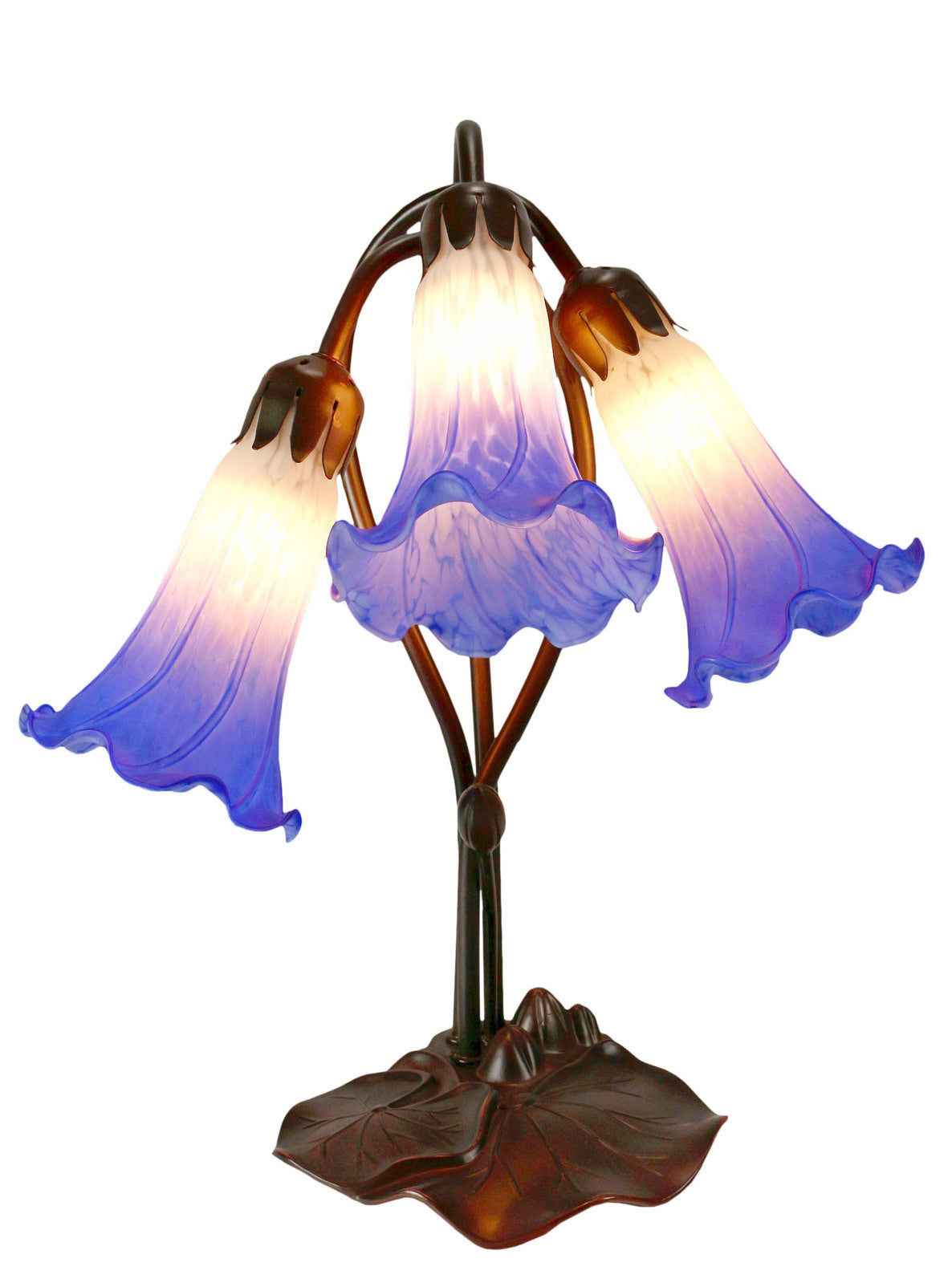 Triple Lily Tiffany Table Lamp White & Blue