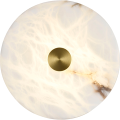 Bower Modern Alabaster Stone 250mm Round Wall Light in Brass