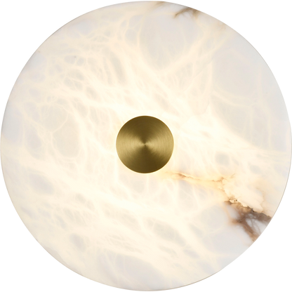 Bower Modern Alabaster Stone 250mm Round Wall Light in Brass