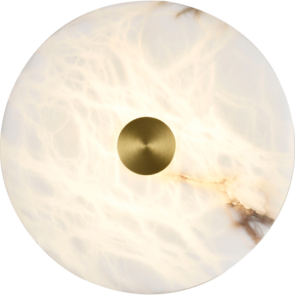 Bower Modern Alabaster Stone 250mm Round Wall Light in Brass