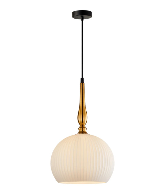 Caliz 1 Large Frosted Wine Glass Ribbed Pendant with Brass