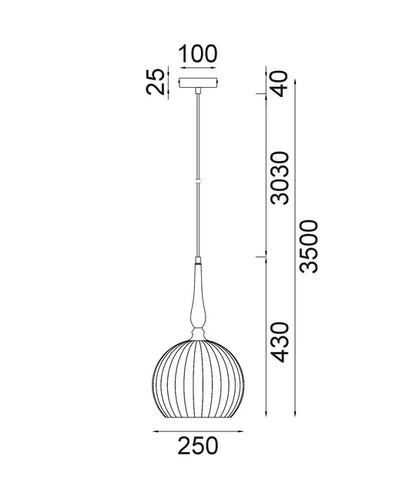 Caliz 3 Large Frosted Wine Glass Ribbed Pendant with Black
