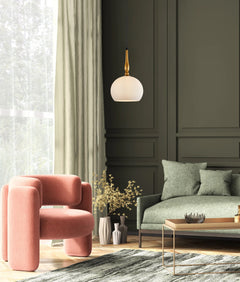 Caliz 1 Large Frosted Wine Glass Ribbed Pendant with Brass
