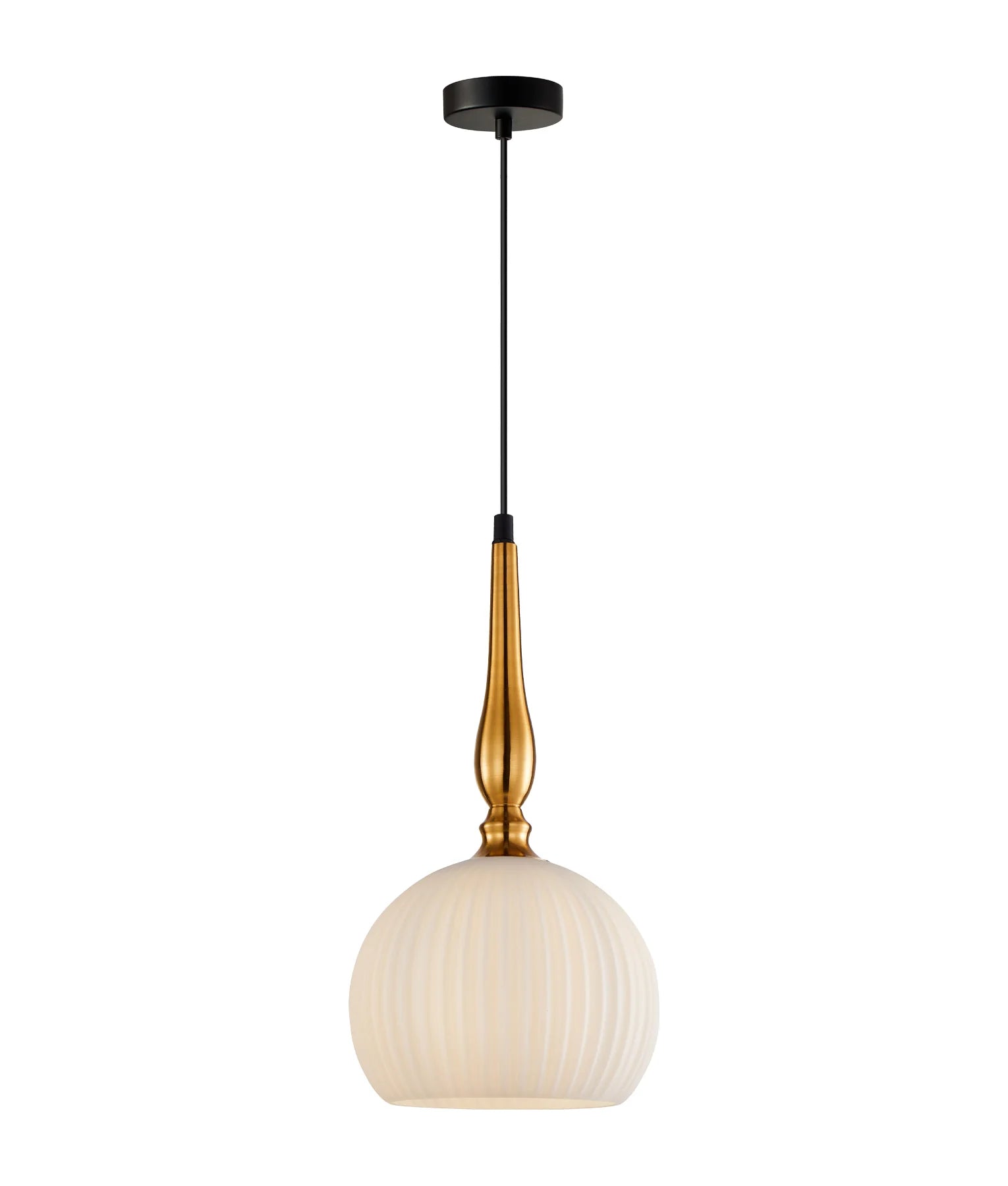 Caliz 2 Small Frosted Wine Glass Ribbed Pendant with Brass