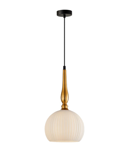 Caliz 2 Small Frosted Wine Glass Ribbed Pendant with Brass