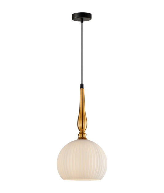 Caliz 2 Small Frosted Wine Glass Ribbed Pendant with Brass