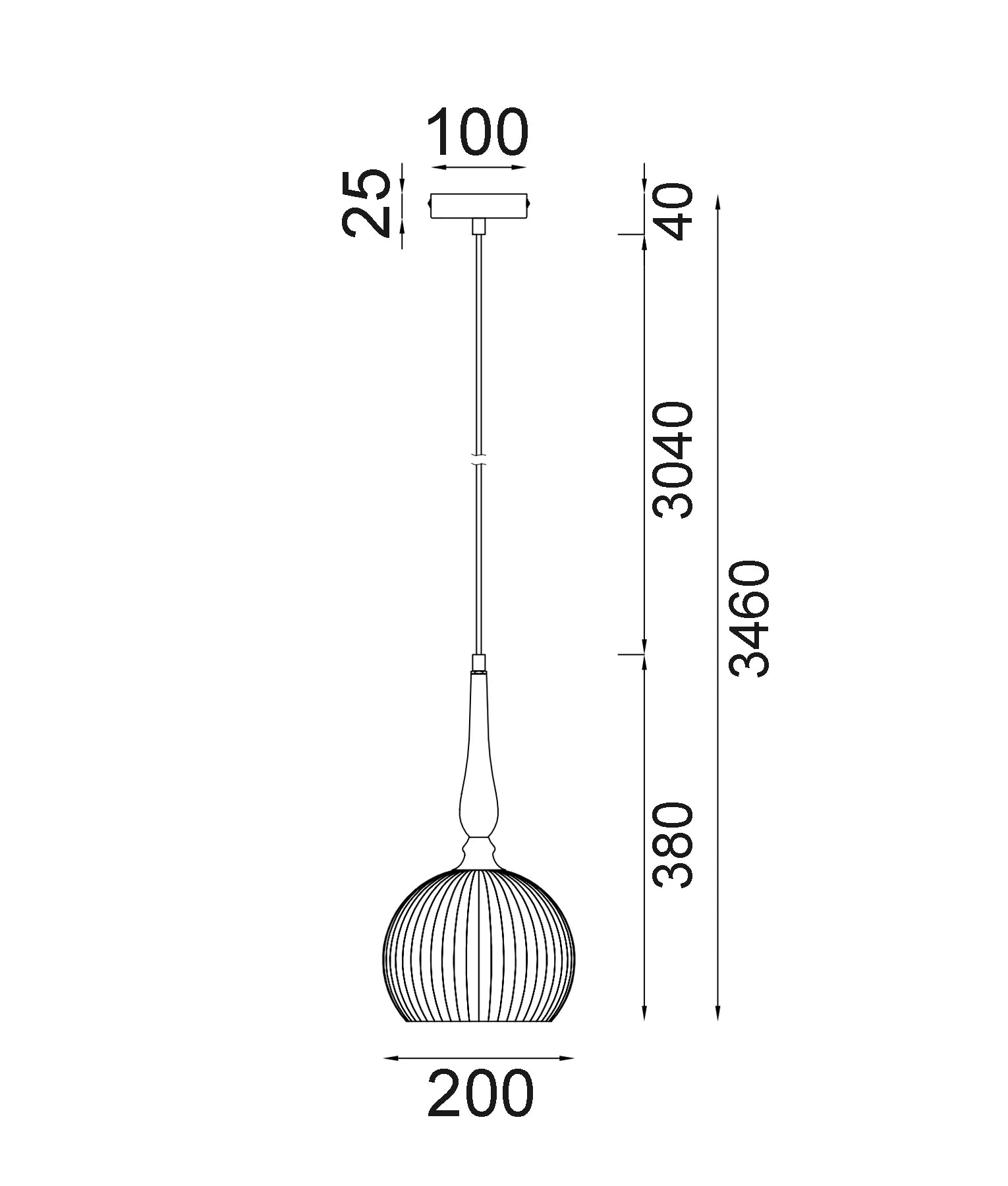 Caliz 4 Small Frosted Wine Glass Ribbed Pendant with Black