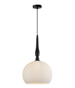 Caliz 3 Large Frosted Wine Glass Ribbed Pendant with Black