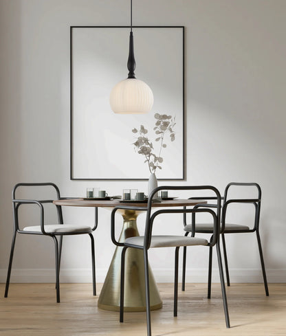 Caliz 3 Large Frosted Wine Glass Ribbed Pendant with Black