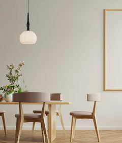 Caliz 4 Small Frosted Wine Glass Ribbed Pendant with Black