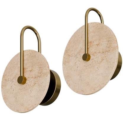 Orville Travertine Arm Round Wall Light Brass
