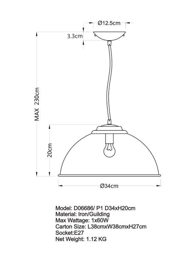 Newport 34cm Pendant Black/Silver