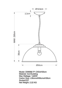 Newport 50cm Pendant Black/Silver
