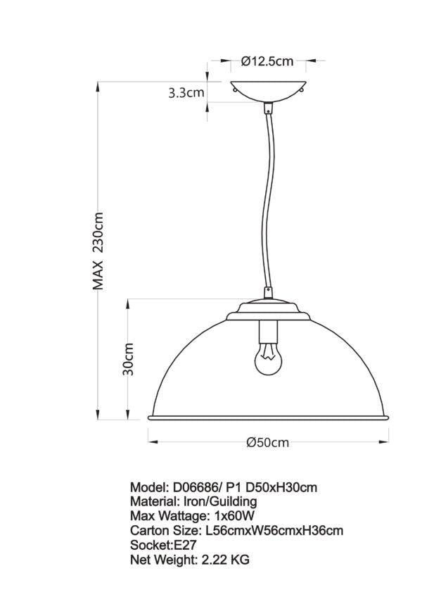 Newport 50cm Pendant Black/Silver