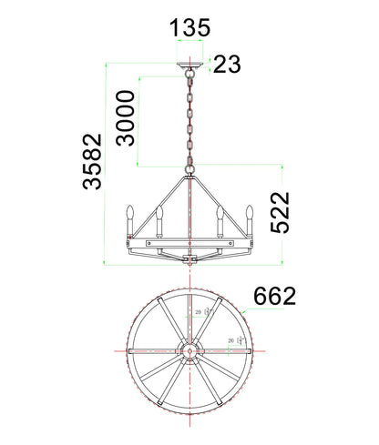Funale 6LT Oak Wood Pendant