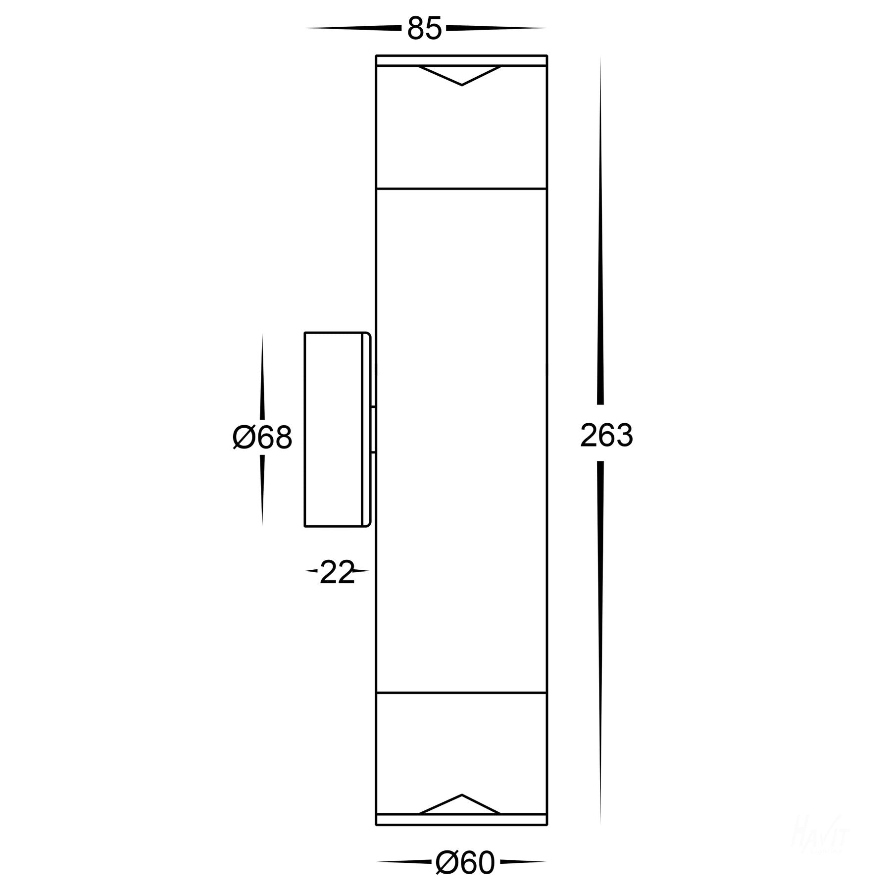Highlite Up/Down Wall Light 240V Titanium