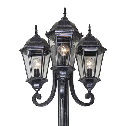 Junction 3 Head Outdoor Garden Post Light Antique Black
