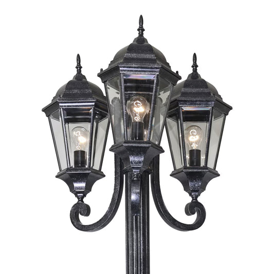 Junction 3 Head Outdoor Garden Post Light Antique Black