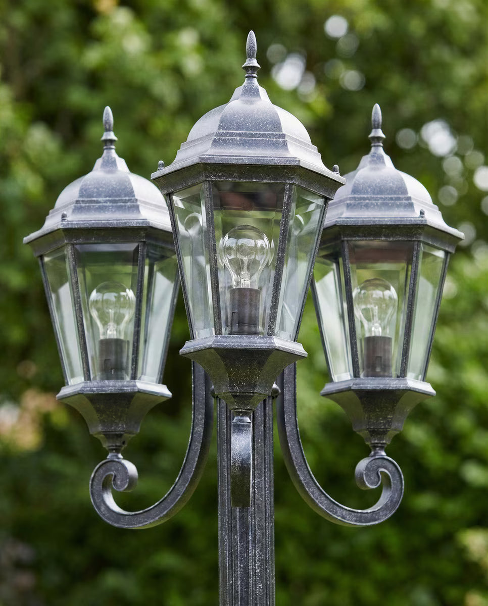 Junction 3 Head Outdoor Garden Post Light Antique Black
