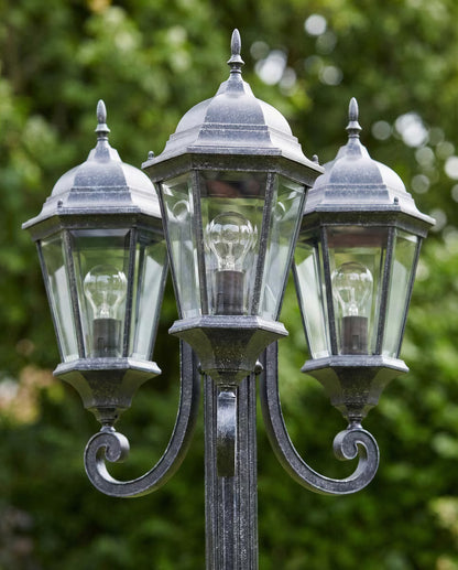 Junction 3 Head Outdoor Garden Post Light Antique Black