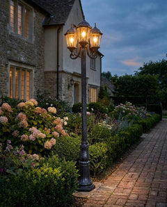 Junction 3 Head Outdoor Garden Post Light Antique Black