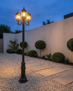 Flinders 3 Head Outdoor Garden Post Light Antique Black