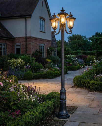 Waterford 3 Head Outdoor Garden Post Light Antique Black