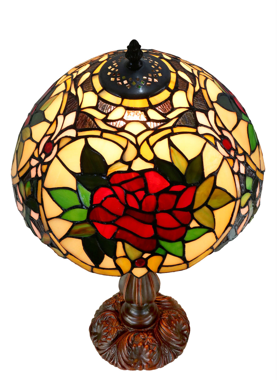 Red Camellia Tiffany Table Lamp Small