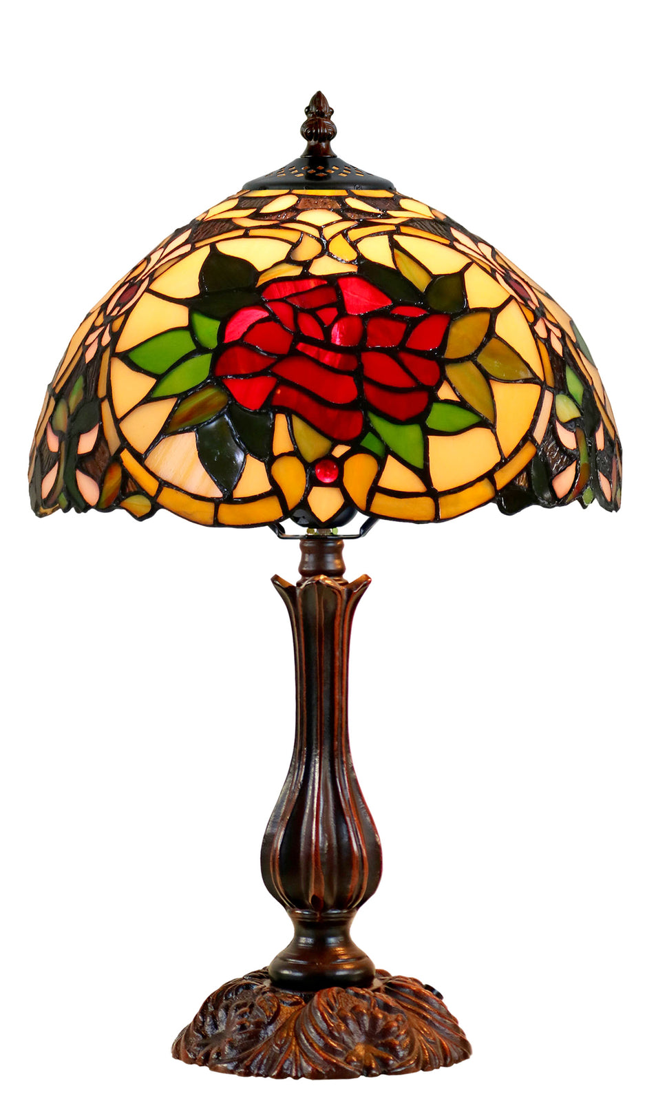 Red Camellia Tiffany Table Lamp Small