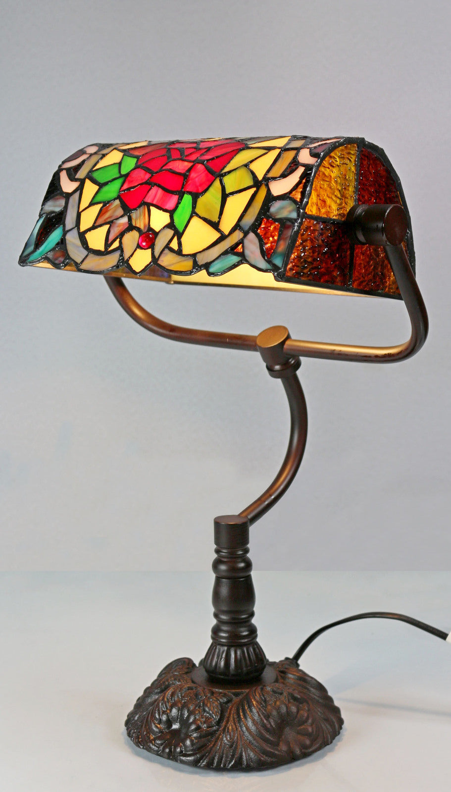 Red Camellia Tiffany Bankers Table Lamp