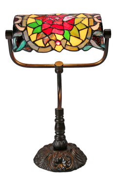 Red Camellia Tiffany Bankers Table Lamp