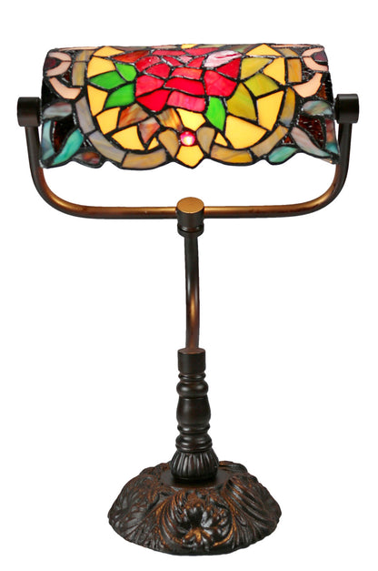 Red Camellia Tiffany Bankers Table Lamp