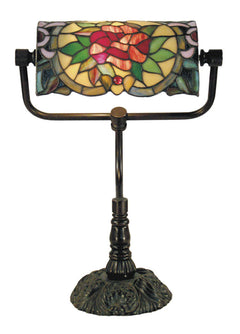 Red Camellia Tiffany Bankers Table Lamp