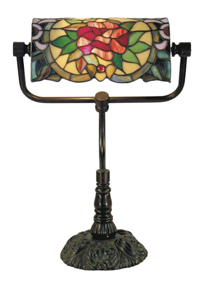 Red Camellia Tiffany Bankers Table Lamp
