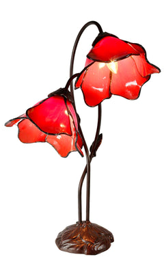 Lotus Twin Tiffany Table Lamp Red