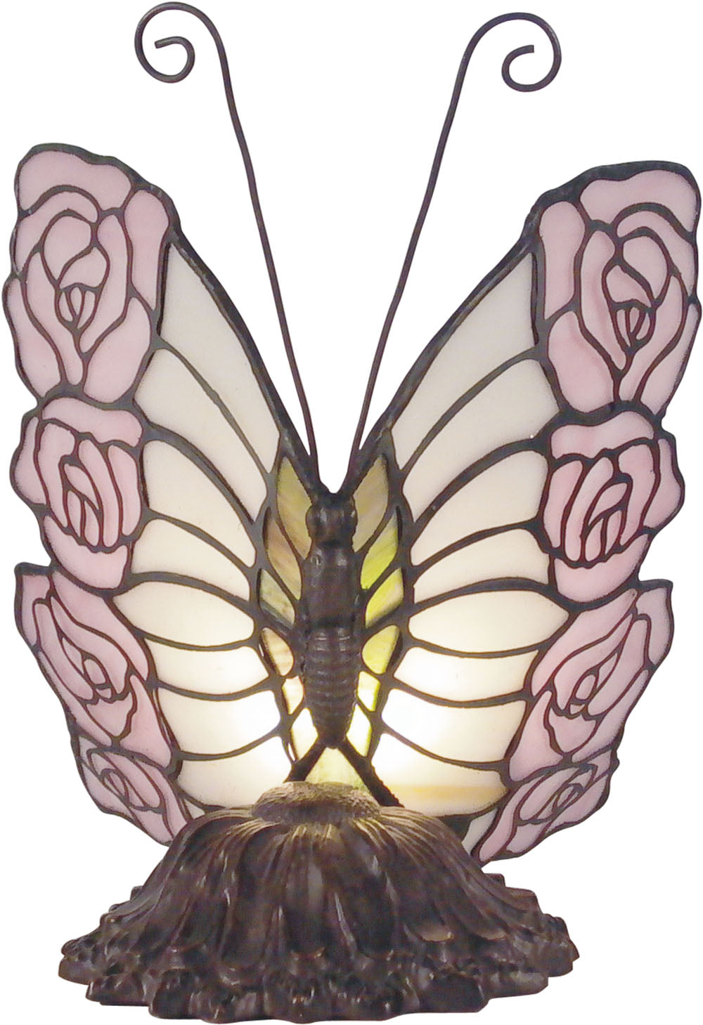 Pink Rose Butterfly Tiffany Table Lamp