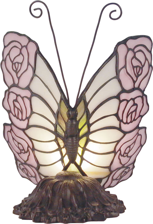 Pink Rose Butterfly Tiffany Table Lamp